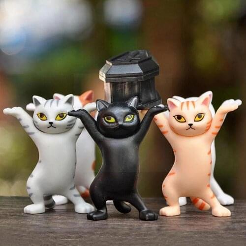Cartoon Cat Pen Holder Dancing Cat Kawaii Hand-made Model Ornament Holder Toy Kitten Enchanting Office Doll Figure Pen Cart Y4R0