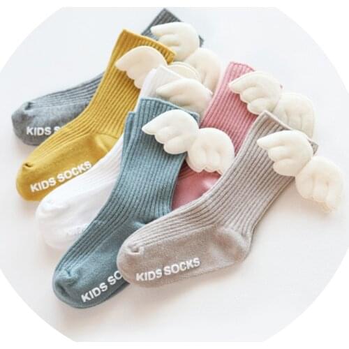 0-6years Baby Socks Spring Angel Wings Childrens Socks Dispensing Anti-skid Tube Knee High Long Soft Cotton Lace Baby Socks