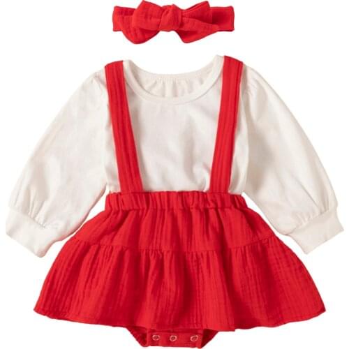 Ma&Baby 0-24m Christmas Baby Girl Red Clothes Set White T shirt Tops Ruffles Skirts Overalls Outfits Autumn Spring Clothing DD40