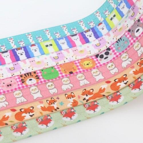DHK 5/8'' 50yards Fox Aplaca Animals printed Fold Elastic FOE stretch ribbon hairbow headwear headband DIY OEM S1417