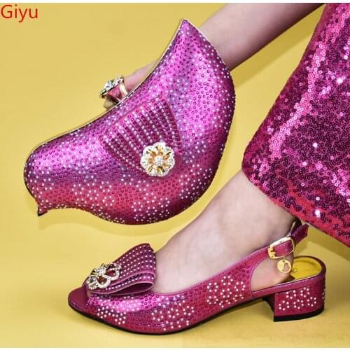 Doershow Italian Shoes with Matching Bags 2019 African Shoe and Bag Set nice fuchsia Design African Shoes and Bag Set HJG1-2