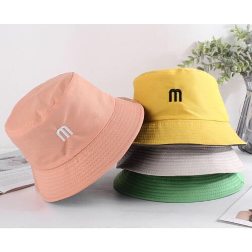 Double Sided Embroidery M Letter Panama Bucket Hat Men Women Summer Bucket Cap Hip Hop Beach Women Outdoor Hat Fisherman Hat