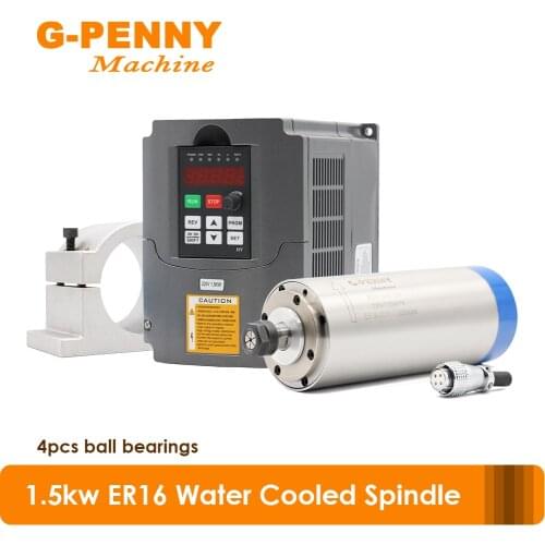 Water Cooled Spindle Motor 1.5kw ER16 4 pcs ball Bearings Diameter 80x 220mm & 1.5kw Huanyang VFD / Inverter & 80mm Bracket