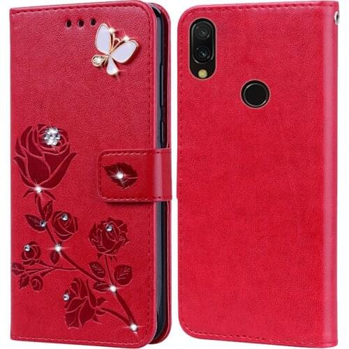 Flip Phone Case Cover for Xiaomi Redmi Note 7/Note7 Pro/Note 7S Y3 Bling 3D Diamond Flower Embossed Premium Leather Wallet Case