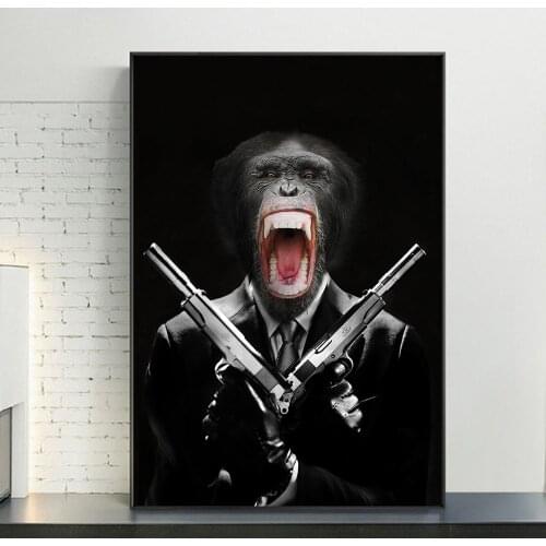 Monkey Holding Guns Canvas Art Posters And Prints Monkey in a suit Canvas Paintings on the Wall Art Animals Pictures Home Decor