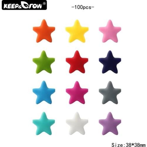 Keep&Grow 100Pcs Star Silicone Beads 38mm Food Grade Baby Teething Beads Silicone Teether DIY Pacifier Clips Nursing Accessories