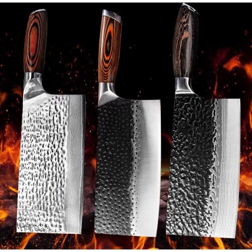 Chinese Forged Butcher Knife Kitchen Cleaver Knife 5CR15 Stainless Steel Full Tang Chef Butcher Chopper Meat Santoku Cutter Tool