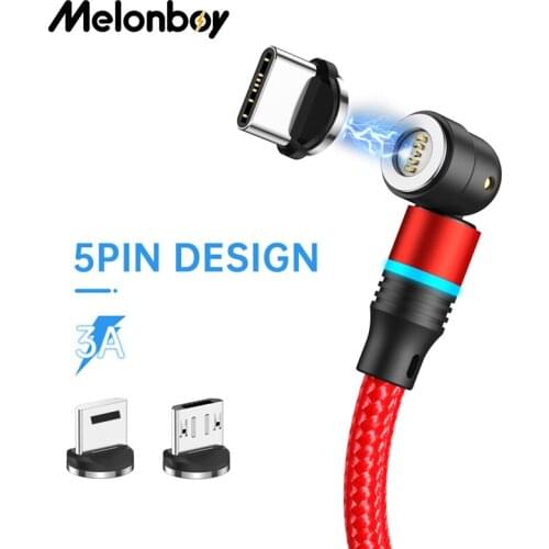 Melonboy 540 Rotation 3A Fast Charging Cable Usb Type C Cable Magnetic Usb Cable Cord 5pin magnet plug charger For iPhone Xiaomi