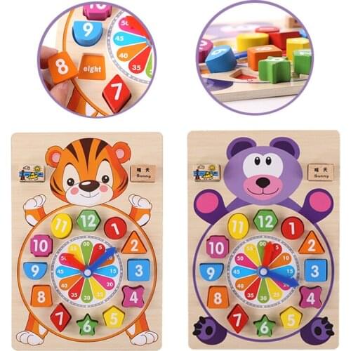 Bear/ Tiger Cartoon Clock Calendar Time Montessori Wooden Toy Cognition Colorful Clocks Learning Education Toys For Children