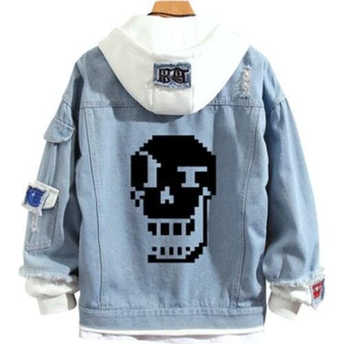 Goth Skull hoodie Men Denim Jacket Cosplay Jeans Autumn Hooded Sweatshirt Outwear Coat Halloween Top