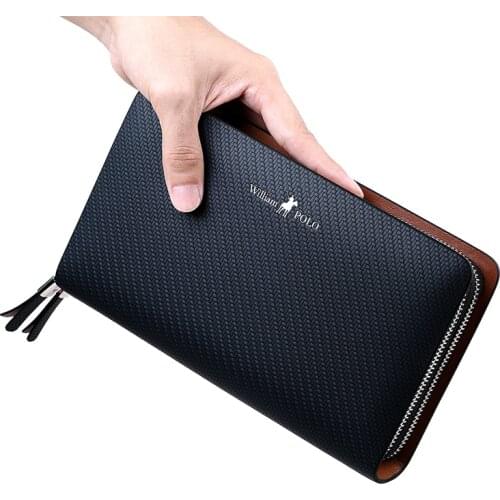 Mens double zipper Leather Handbag wallet purse business mens purse large wallet card bag