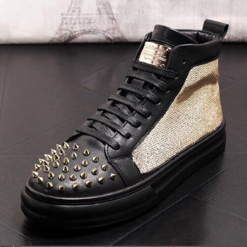 New Men Luxury Shine Sequins Rivet Spike Patchwork Causal Flat Shoes Male Hip-Hop Punk Rock Platform Loafers For Web Celebrity