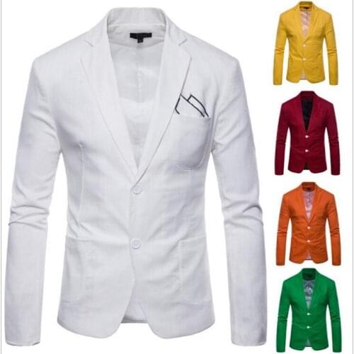 Men Candy Colors Blazer Slim Fit Jacket Suits Blazers Men Candy Color Suit Fashion Cotton linen summer men comfort blazer