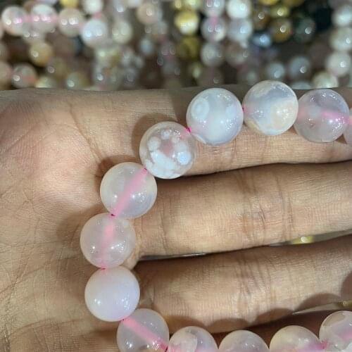Natural sakura agate bracelet ice species Madasga Agate single circle pink ocean chalcedonic hand string female