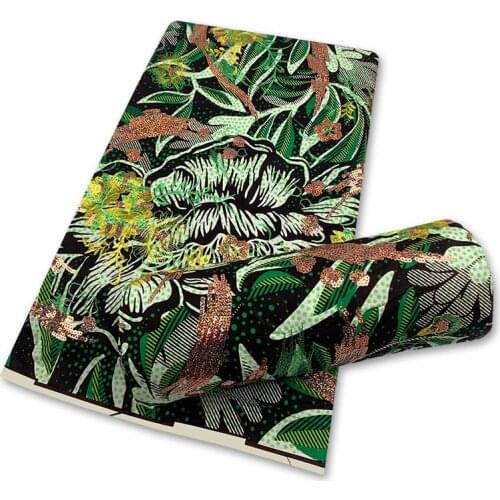 New Embroidery gold African real Wax Fabric with Sequin 6 Yards Pagne Wax Cotton Textile Fabric H0806