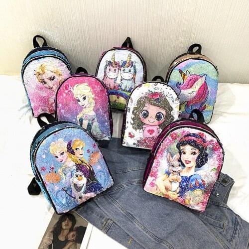 Disneys new childrens cute sequins cartoon elsa travel backpack girl mini backpack princess fashion travel bag