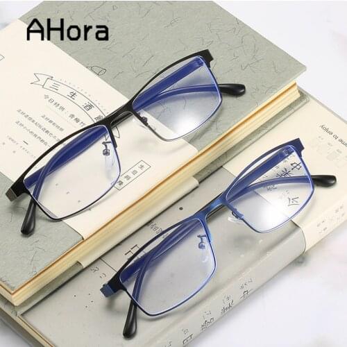 Ahora Metal Men Business Reading Glasses Anti Blue Light Clear Resin Lens Presbyopia Computer Eyeglasses With +1.0 +1.5 to +4.0