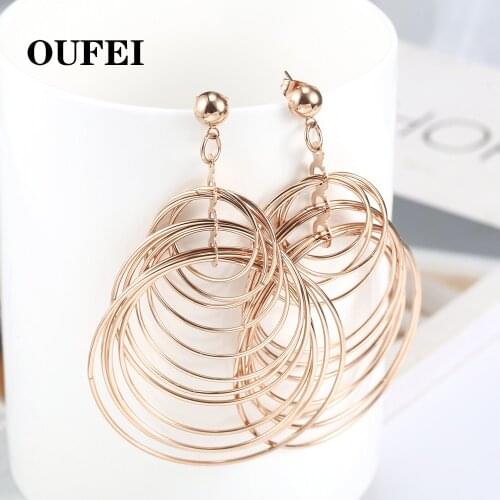 OUFEI pendant ladies stainless steel earrings2019 pearl rose gold tassel pendant earrings for women long big circle earring