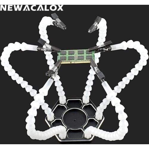 NEWACALOX Soldering Helping Hands Third Hand Tool 3X LED Magnifier 6PC Flexible Arms Crafts Jewelry Workshop Helping Station