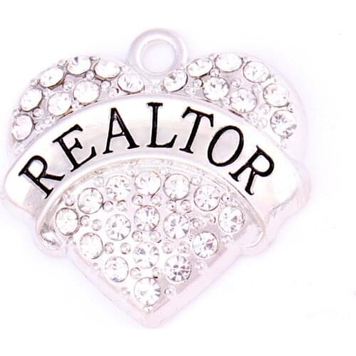 Zinc studded with sparkling crystals Realtor Heart Pendant(A100081)