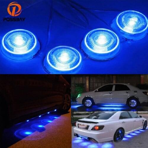 POSSBAY 8Pcs Blue Light LED Under Car Glow Underbody Lights Decorative Lamp Car 12V Auto External Lighting