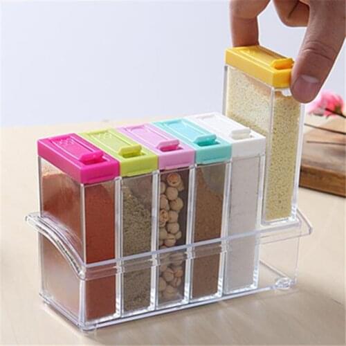 Transparent Spice Jar Set Salt and Pepper Seasoning Bottle Colorful Lid Kitchen Condiment Cruet Storage Container