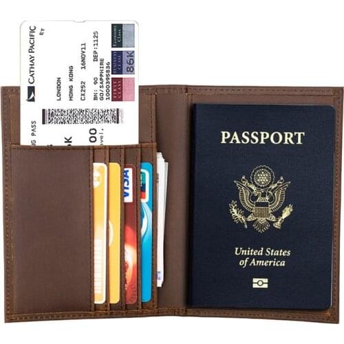 Retro Business Card Holder Men Credit Card ID Holders Genuine Leather Travel Wallets Passport Cover