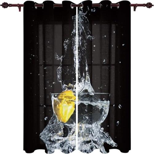 Lemon Water Splash Kitchen Curtain Kids Bedroom Living Room Balcony French Windows Curtain Fabric Pergola Bathroom