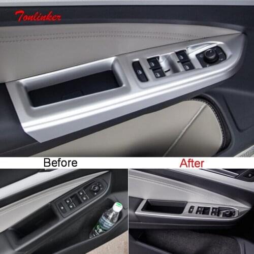 Tonlinker 1 PCS DIY Car Styling Stainless Steel Inside Door Armrests Bright Cover Case Stickers for VW NEW GOLF MK7 Accessries