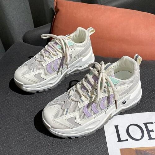 Womens Sports Shoes Mesh Breathable Versatile Student Shoes Walking Fitness Leisure Tennis Sneaker Light Running Daddy Shoes