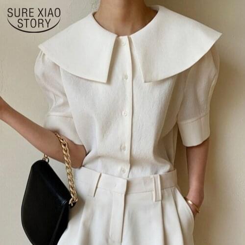 Fashion 7 Colors Solid Womans Shirts Short Sleeve Korean Clothes Candy Colors Loose All-match Round Neck Woman Blouse 10001