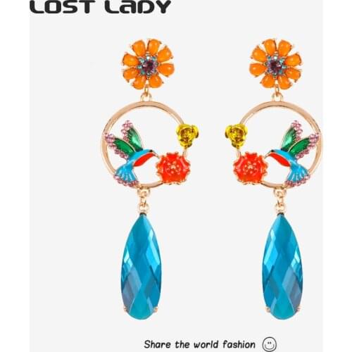 Lost Lady Creative Hollow Drop Earrings Fashion Statement Long Crystal Pendants Shiny Earrings for Women Party Jewelry Wholesale