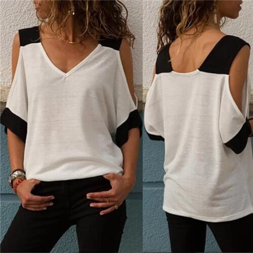 Off-the-shoulder Blouse Womens V-neck Tops Shirt Fashion Casual Summer Short-sleeved Shirt For Lady Camisetas Verano Mujer 2020