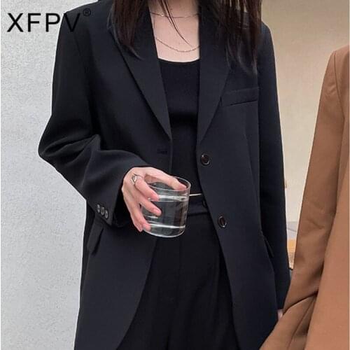 XFPV 2021 New Spring And Autumn Fashion Casual Korean Basic Suit Jacket Women Cuff Buckle Blazer Coat Women SL809