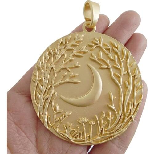 1 x Matt Gold Large Round Circle Tree & Moon Charms Pendants for Necklace Jewelry Making Accessories 64x64mm