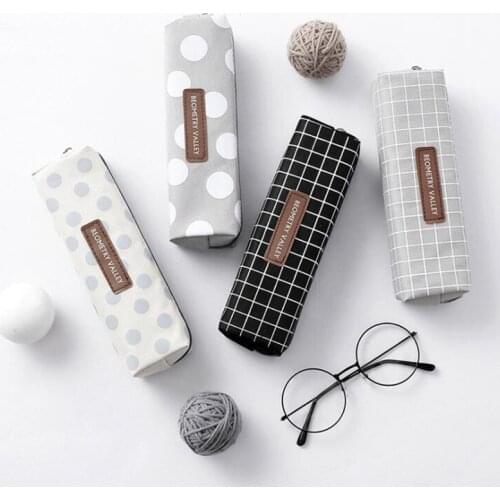1PCS Small Fresh Square Lattice Dots Pencil Case Office Stationery and School Supplies Canvas Material Pencil Bag