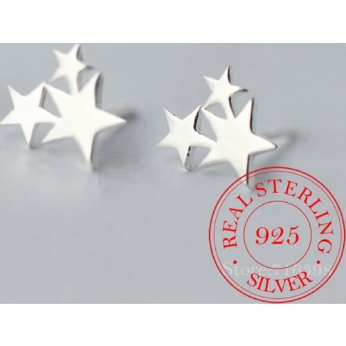 100% 925 Sterling Silver Three Star Stud Earrings For Women Prevent Allergy Brincos pendientes mujer moda 2021 Brincos