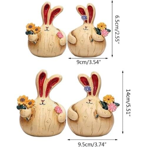 2Pack Rabbits Ornament Retro Style Resin Desktop Decoration Table Centerpieces Home Decorations Crafts Sculptures Status