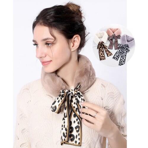 2020 Fashion Soft Women Faux Rabbit Fur Collar Scarf Plush Silk Leopard Winter Shawl Wrap Elegant Girls Ladies Scarves Drop Ship