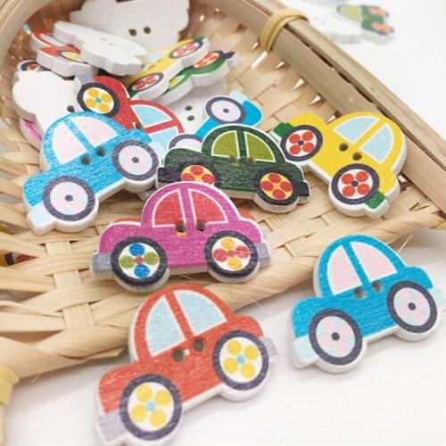 50 capsules / pack 30mm cartoon car color wooden buttons childrens handmade diy accessories clothes luggage accessories
