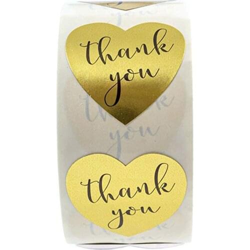 100-500pcs Golden Thank You Sticker For Parents Friends Heart Style Tag Labels For Business Bag Envelope Seal Reward Gift