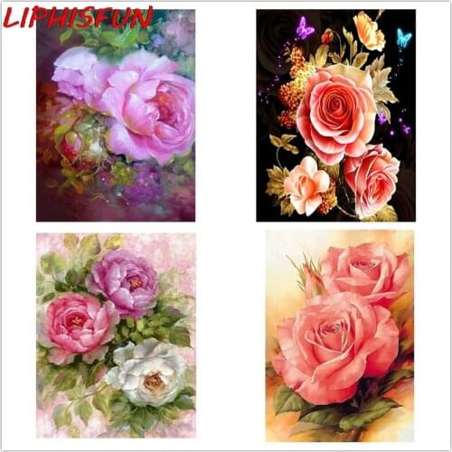 Full Drill Needlework Diamond Painting Flower Peony Cross Stitch 5D DIY Diamond Embroidery Flower Picture Living Room Decor