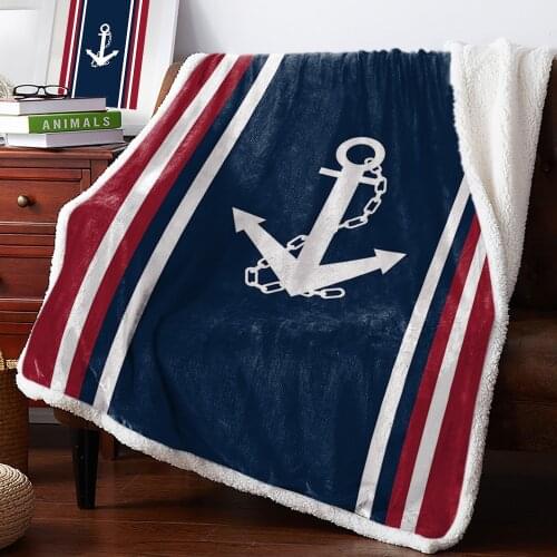 Vertical Stripe White Anchor Throw Blanket Bedspread Coverlet Soft Warm Fleece Blanket Christmas Decor Blankets for Beds