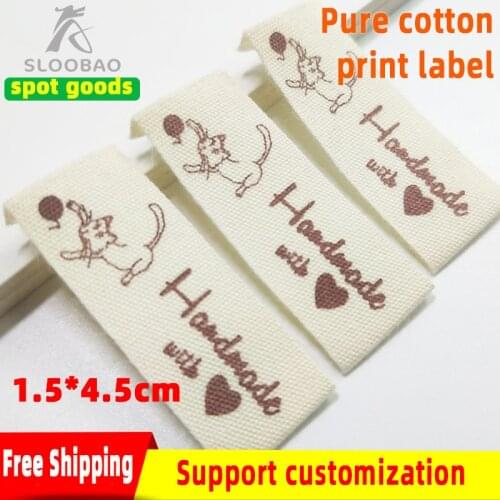 Free shipping Cream Cotton Labels Hand Made Sew On Garment Cotton Clothing Tags Craft DIY labels