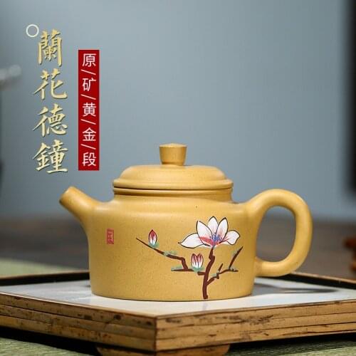 Chinese Style Teapot Yixing Original Ore Gold Section Sand Handmade Purple Clay Pot Orchid Dezhong Tea Kettle Kungfu Teaset