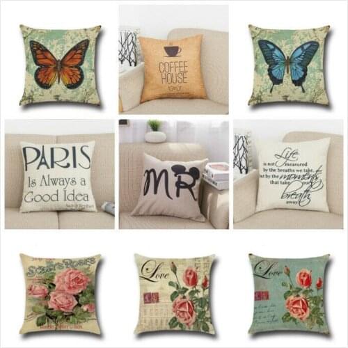 Butterfly Flower Throw Pillow Case Sofa Waist Cushion Cover Square Decorative Home Bedroom Seat Cotton Linen Pillow Covers