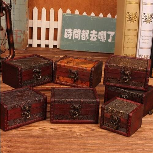 Retro Wooden Treasure Box Vintage Mini Jewel Storage Old Box Creative Ancient Props storage box organizer jewelry case