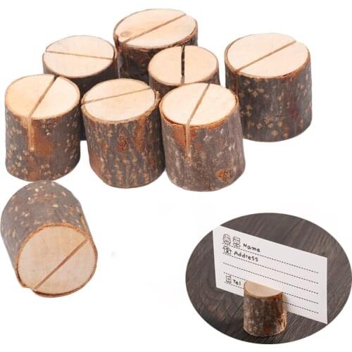 10pcs/lot Wood Pile Name Place Card Photo Holders Natural Wooden Stump Shape Menu Number Clip Stand Wedding Party Table Decor