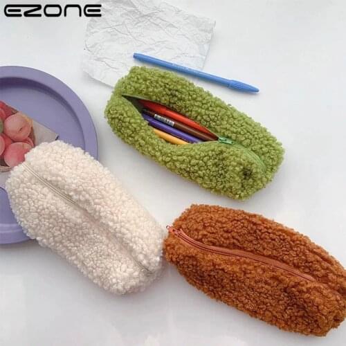EZONE Lambswool Pencil Case Pen Pouch Plush Kawaii Zipper Bag Cosmetic Make Up Organizer Pouch School Office Stationery Supplies