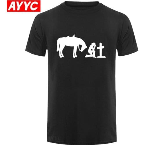 AYYC New Men t shirts fashion Saab Cowgirl Cross Praying Horse t shirt Cotton O Neck short sleeved Printed t shirt Summer tshirt